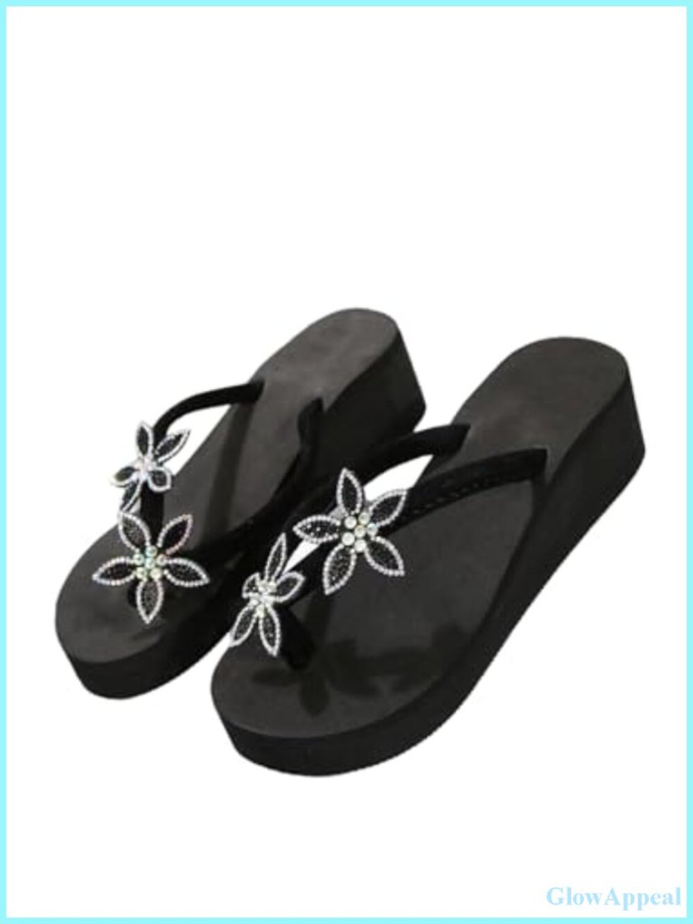 Sparkly Rhinestone Wedge Flip Flops Thong Platform Sandals Faux Leather